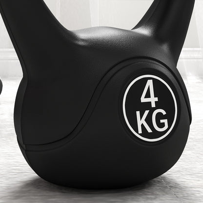 4kg Kettlebell for Sport and Fitness with Flat Base and Handle, Plastic and Sand Kettlebell Weights, 18x12x20 cm, Black