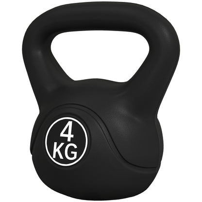 4kg Kettlebell for Sport and Fitness with Flat Base and Handle, Plastic and Sand Kettlebell Weights, 18x12x20 cm, Black