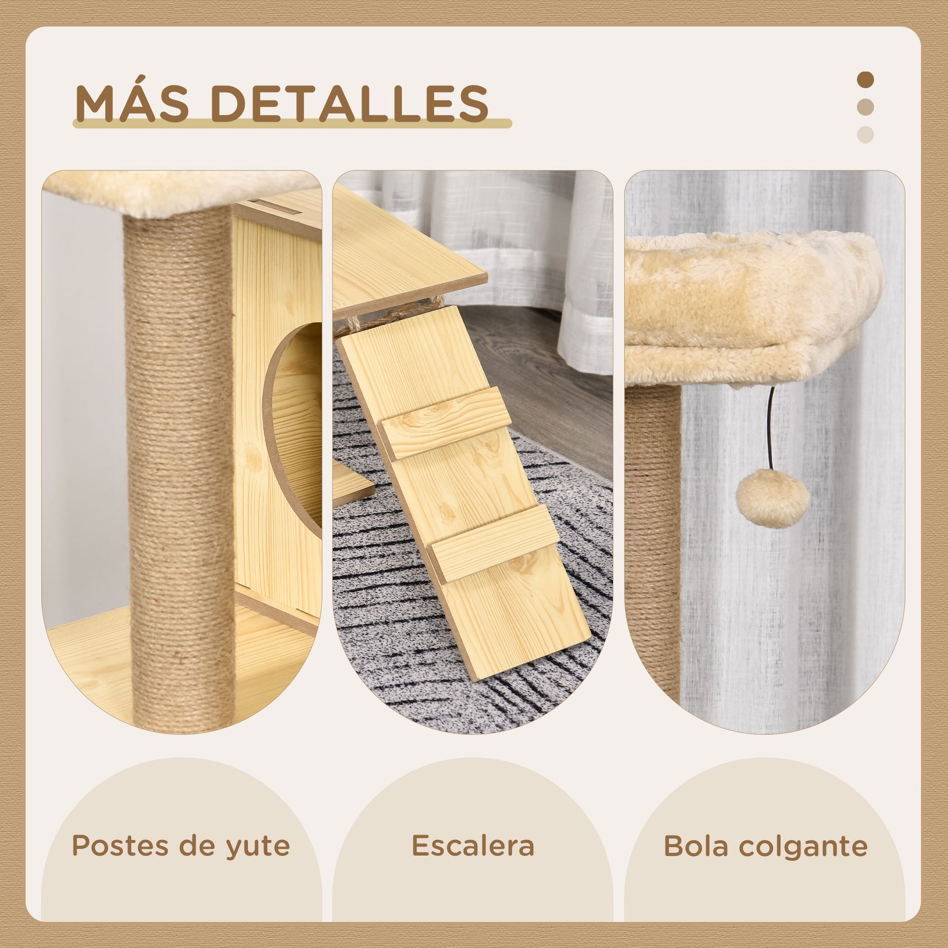 Cat Scratching Tree Height 130 cm Cat Tower with Sisal Scratching Posts 2 Beds Hammock Cave Hanging Ball and Ramp 60x40x130 cm Natural