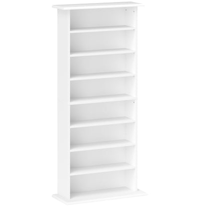 CD and DVD Storage, multimedia storage unit with 8 compartments and 6 adjustable shelves, max capacity 360 CDs/185 DVDs and Blu-rays, 58 x 24 x 124.5 cm, white