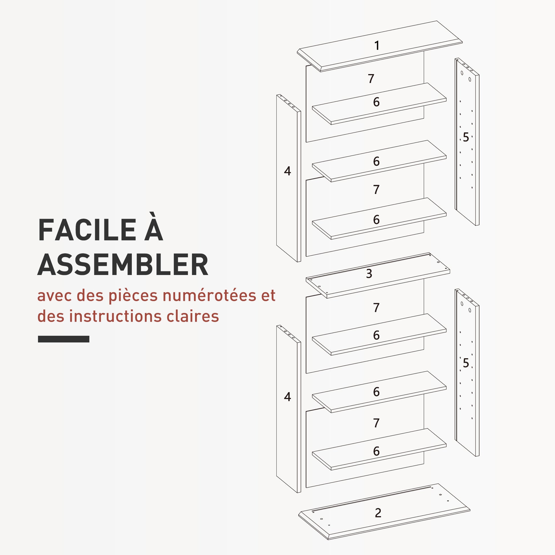 CD and DVD Storage, multimedia storage unit with 8 compartments and 6 adjustable shelves, max capacity 360 CDs/185 DVDs and Blu-rays, 58 x 24 x 124.5 cm, white