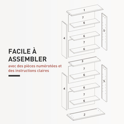 CD and DVD Storage, multimedia storage unit with 8 compartments and 6 adjustable shelves, max capacity 360 CDs/185 DVDs and Blu-rays, 58 x 24 x 124.5 cm, white