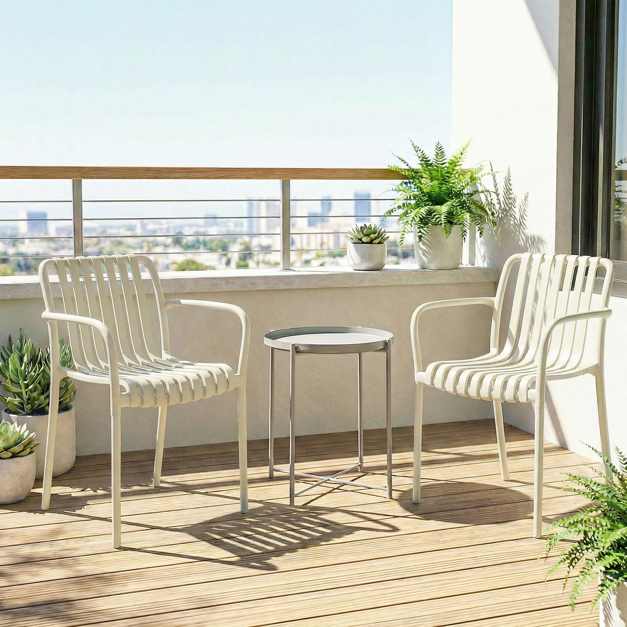 4-Pack Stackable Patio Chairs with Slatted Design & Armrests — Cream White, Ergonomic, 265 lb Capacity