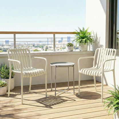 4-Pack Stackable Patio Chairs with Slatted Design & Armrests — Cream White, Ergonomic, 265 lb Capacity