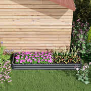 Rectangular raised garden bed, galvanized steel planter, open bottom, planter with protective corners, 240 x 60 x 30 cm, dark gray
