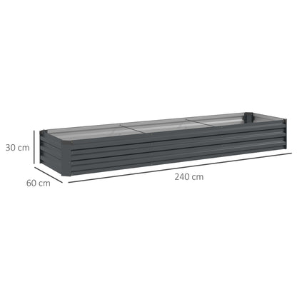 Rectangular raised garden bed, galvanized steel planter, open bottom, planter with protective corners, 240 x 60 x 30 cm, dark gray