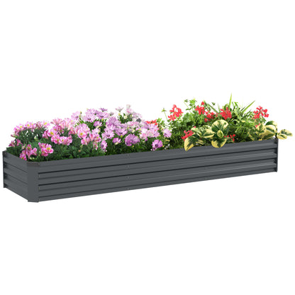 Rectangular raised garden bed, galvanized steel planter, open bottom, planter with protective corners, 240 x 60 x 30 cm, dark gray