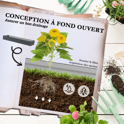 Rectangular raised garden bed, galvanized steel planter, open bottom, planter with protective corners, 240 x 60 x 30 cm, dark gray