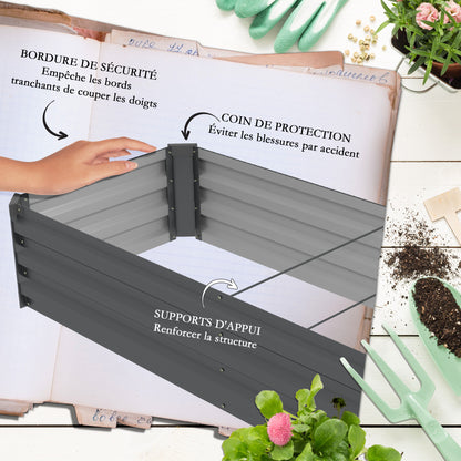 Rectangular raised garden bed, galvanized steel planter, open bottom, planter with protective corners, 240 x 60 x 30 cm, dark gray
