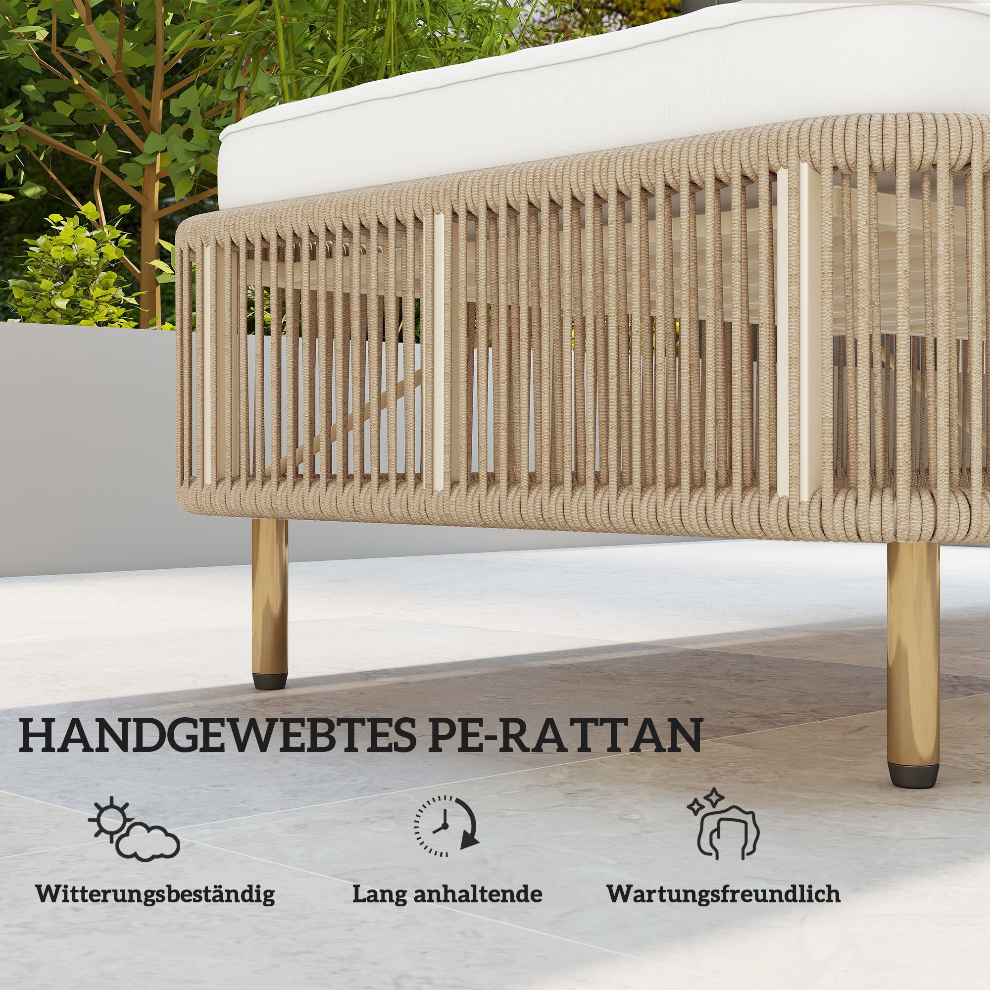 PE Rattan Sun Lounger with Cushion — 5-Position Adjustable Outdoor Chaise for Patio & Balcony, Yellow/Cream, 265 lb Capacity