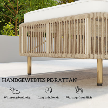 PE Rattan Sun Lounger with Cushion — 5-Position Adjustable Outdoor Chaise for Patio & Balcony, Yellow/Cream, 265 lb Capacity