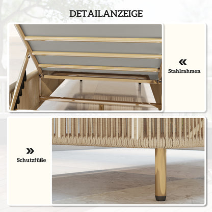 PE Rattan Sun Lounger with Cushion — 5-Position Adjustable Outdoor Chaise for Patio & Balcony, Yellow/Cream, 265 lb Capacity