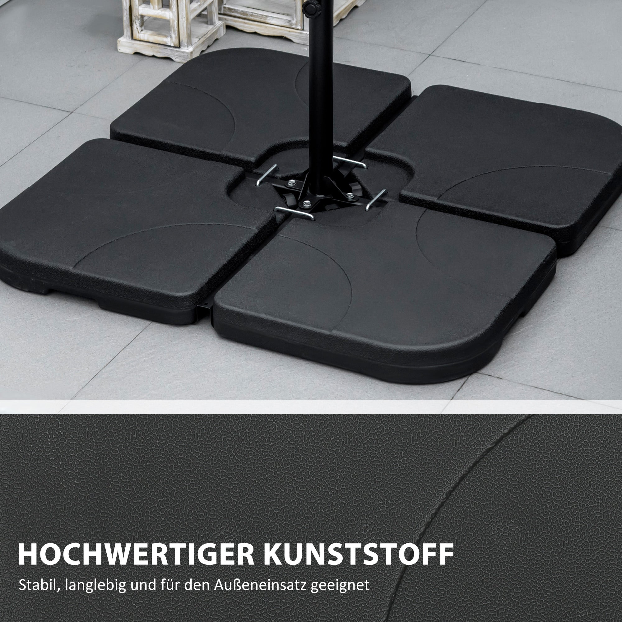 Umbrella Weight 4-Piece Set, Fillable with 60 liters of water/ 78 kg of sand, Market Umbrella Base, Base for Cantilever Umbrella, HDPE, Black