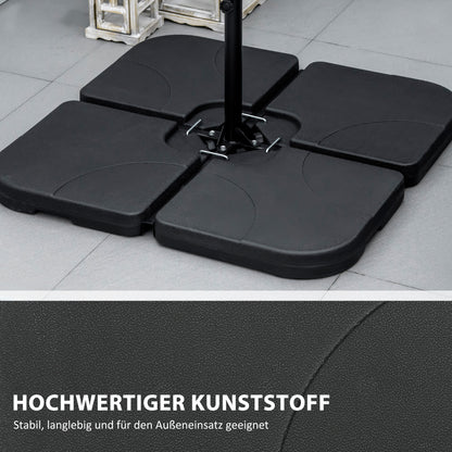 Umbrella Weight 4-Piece Set, Fillable with 60 liters of water/ 78 kg of sand, Market Umbrella Base, Base for Cantilever Umbrella, HDPE, Black
