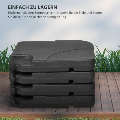 Umbrella Weight 4-Piece Set, Fillable with 60 liters of water/ 78 kg of sand, Market Umbrella Base, Base for Cantilever Umbrella, HDPE, Black