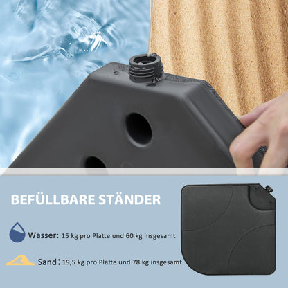 Umbrella Weight 4-Piece Set, Fillable with 60 liters of water/ 78 kg of sand, Market Umbrella Base, Base for Cantilever Umbrella, HDPE, Black