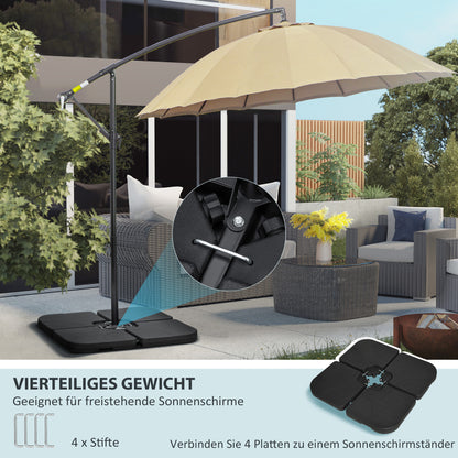 Umbrella Weight 4-Piece Set, Fillable with 60 liters of water/ 78 kg of sand, Market Umbrella Base, Base for Cantilever Umbrella, HDPE, Black