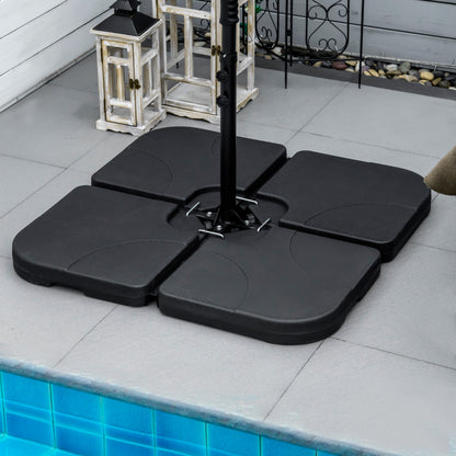 Umbrella Weight 4-Piece Set, Fillable with 60 liters of water/ 78 kg of sand, Market Umbrella Base, Base for Cantilever Umbrella, HDPE, Black