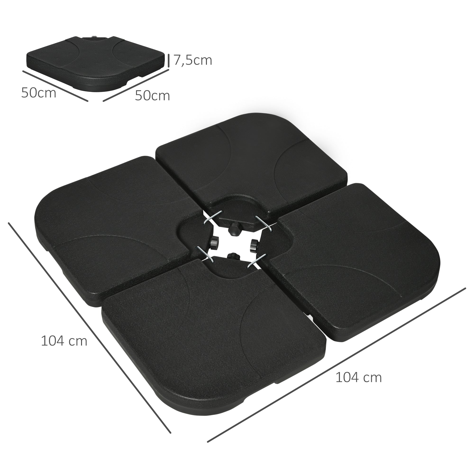 Umbrella Weight 4-Piece Set, Fillable with 60 liters of water/ 78 kg of sand, Market Umbrella Base, Base for Cantilever Umbrella, HDPE, Black