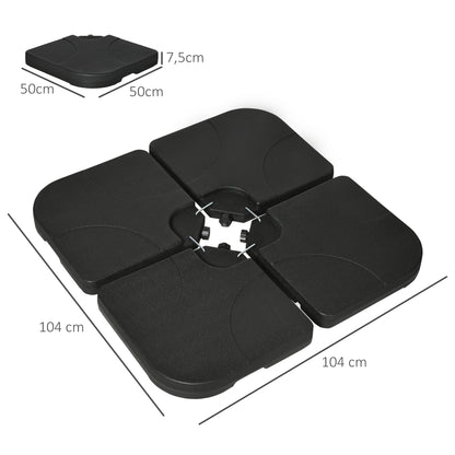 Umbrella Weight 4-Piece Set, Fillable with 60 liters of water/ 78 kg of sand, Market Umbrella Base, Base for Cantilever Umbrella, HDPE, Black