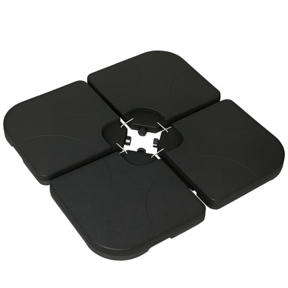 Umbrella Weight 4-Piece Set, Fillable with 60 liters of water/ 78 kg of sand, Market Umbrella Base, Base for Cantilever Umbrella, HDPE, Black