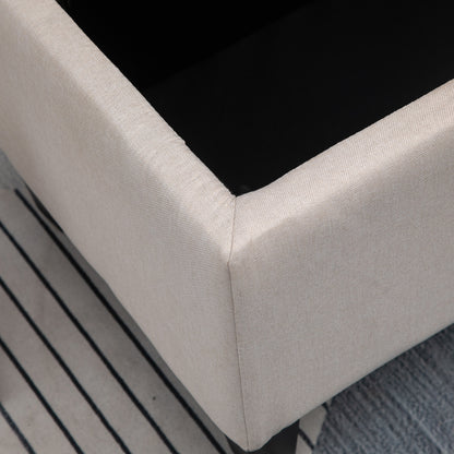 Bench Upholstered Bench with Storage Bench Hallway Bedroom Living Room Linen-like Polyester Rubberwood Cream White 100 x 40 x 44 cm