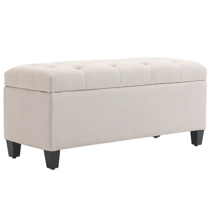 Bench Upholstered Bench with Storage Bench Hallway Bedroom Living Room Linen-like Polyester Rubberwood Cream White 100 x 40 x 44 cm