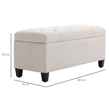 Bench Upholstered Bench with Storage Bench Hallway Bedroom Living Room Linen-like Polyester Rubberwood Cream White 100 x 40 x 44 cm
