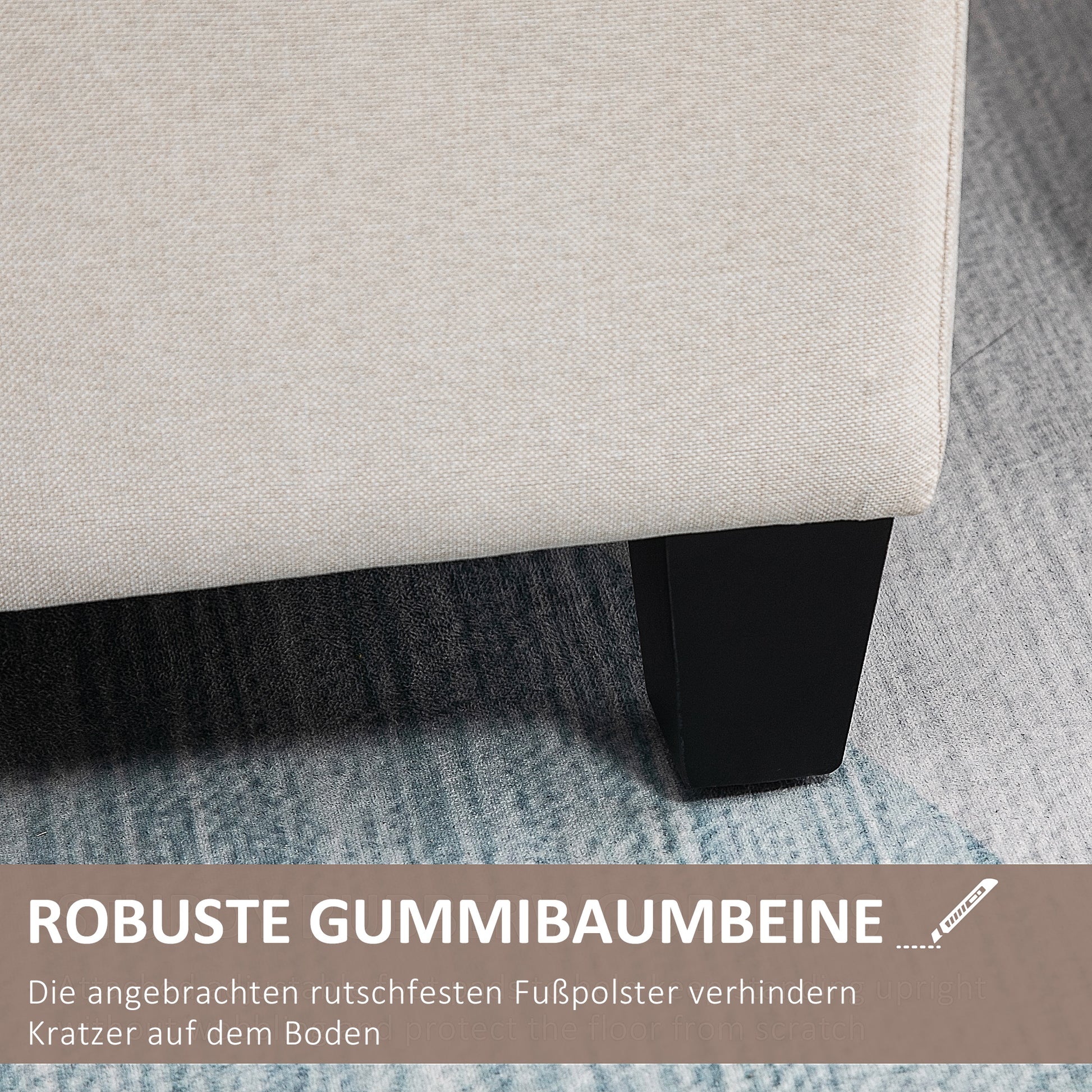 Bench Upholstered Bench with Storage Bench Hallway Bedroom Living Room Linen-like Polyester Rubberwood Cream White 100 x 40 x 44 cm
