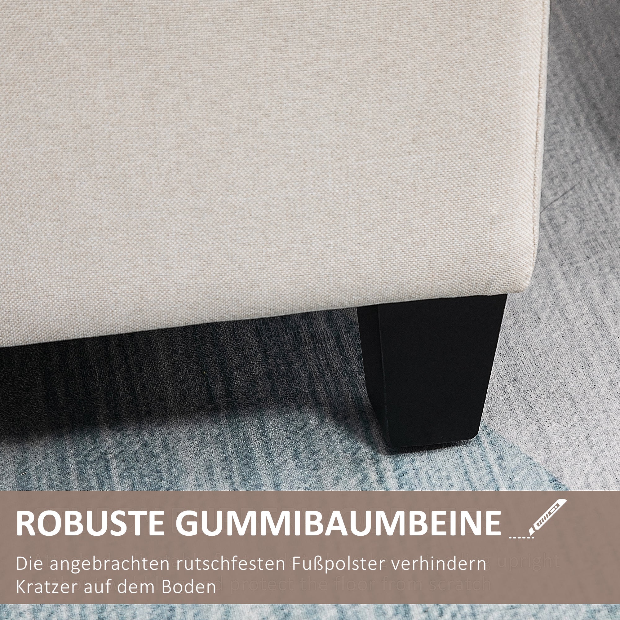 Bench Upholstered Bench with Storage Bench Hallway Bedroom Living Room Linen-like Polyester Rubberwood Cream White 100 x 40 x 44 cm