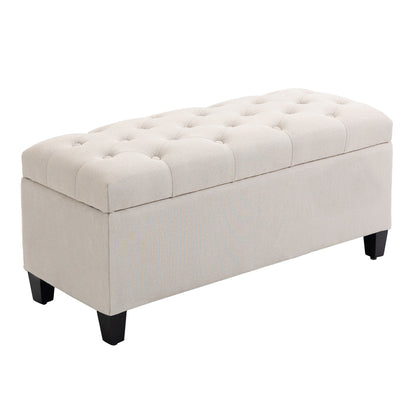 Bench Upholstered Bench with Storage Bench Hallway Bedroom Living Room Linen-like Polyester Rubberwood Cream White 100 x 40 x 44 cm