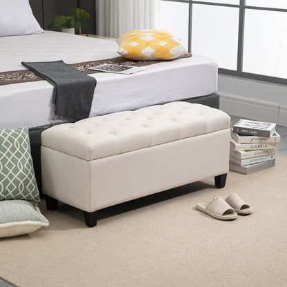 Bench Upholstered Bench with Storage Bench Hallway Bedroom Living Room Linen-like Polyester Rubberwood Cream White 100 x 40 x 44 cm