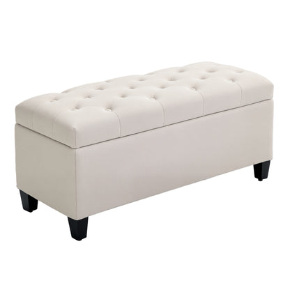 Bench Upholstered Bench with Storage Bench Hallway Bedroom Living Room Linen-like Polyester Rubberwood Cream White 100 x 40 x 44 cm