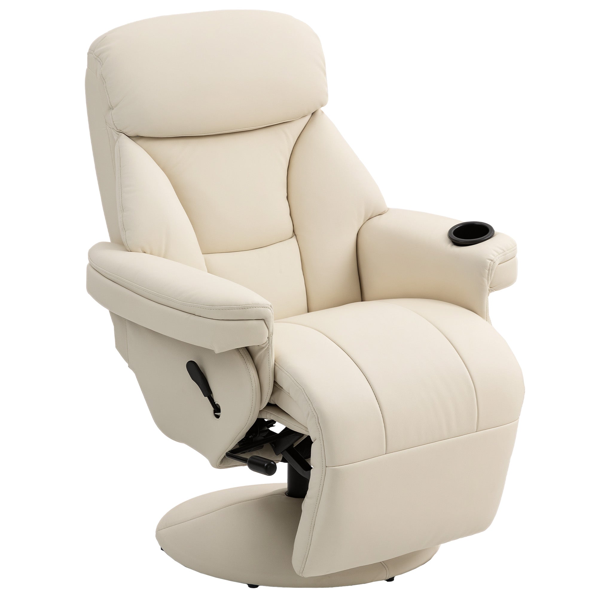 PU Leather Recliner with Manual Recline, Cup Holder & Side Pocket — Swivel TV Chair for Living Room/Bedroom, Cream