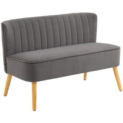 2-Seater Velvet-Look Loveseat Sofa, Modern Upholstered Small Sofa for Living Room, Bedroom, Dark Gray — 117 x 56.5 x 77 cm (46.1 x 22.2 x 30.3 in)