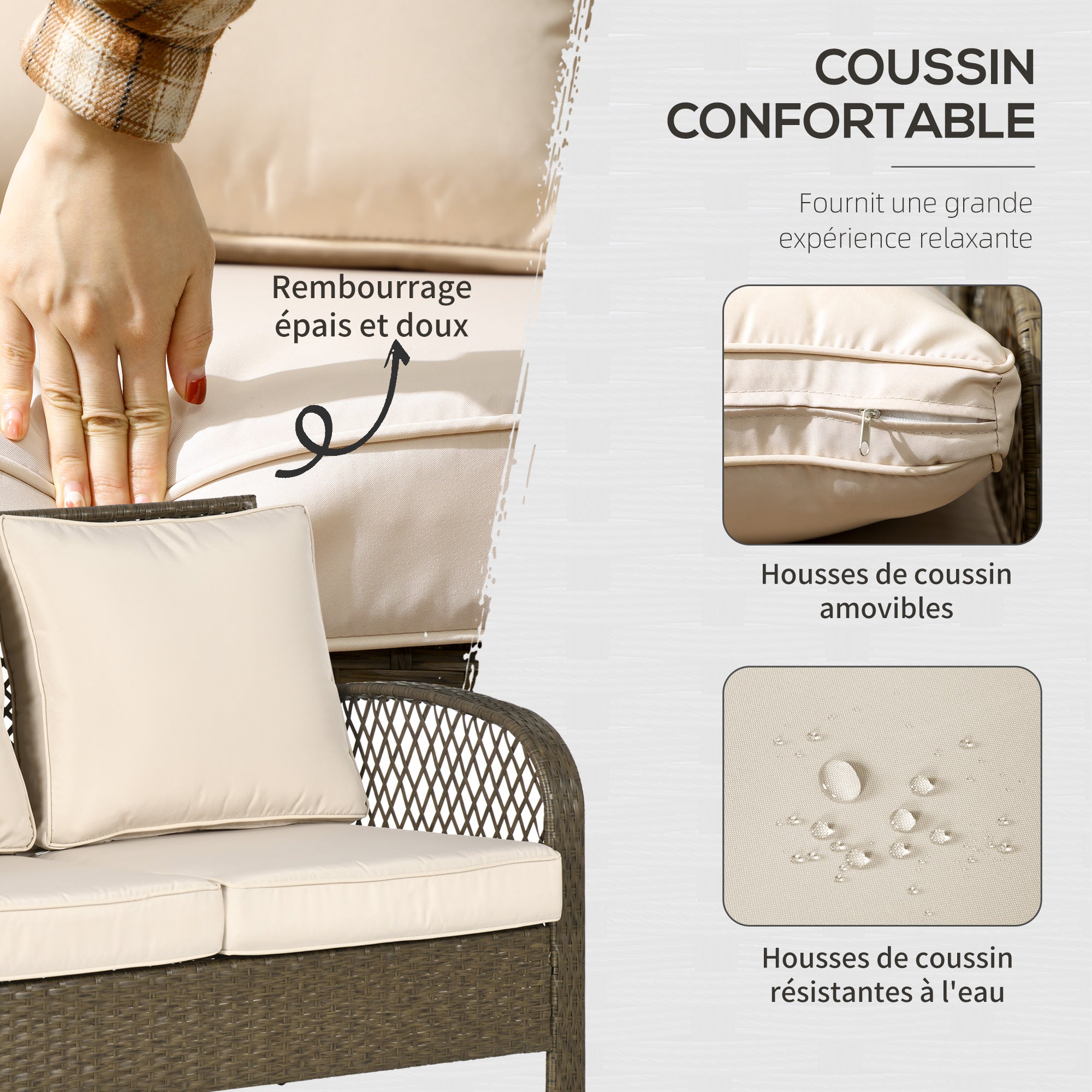 4-Seater Colonial Style Garden Furniture Set with Coffee Table Beige Cushions Included Light Brown Woven Resin