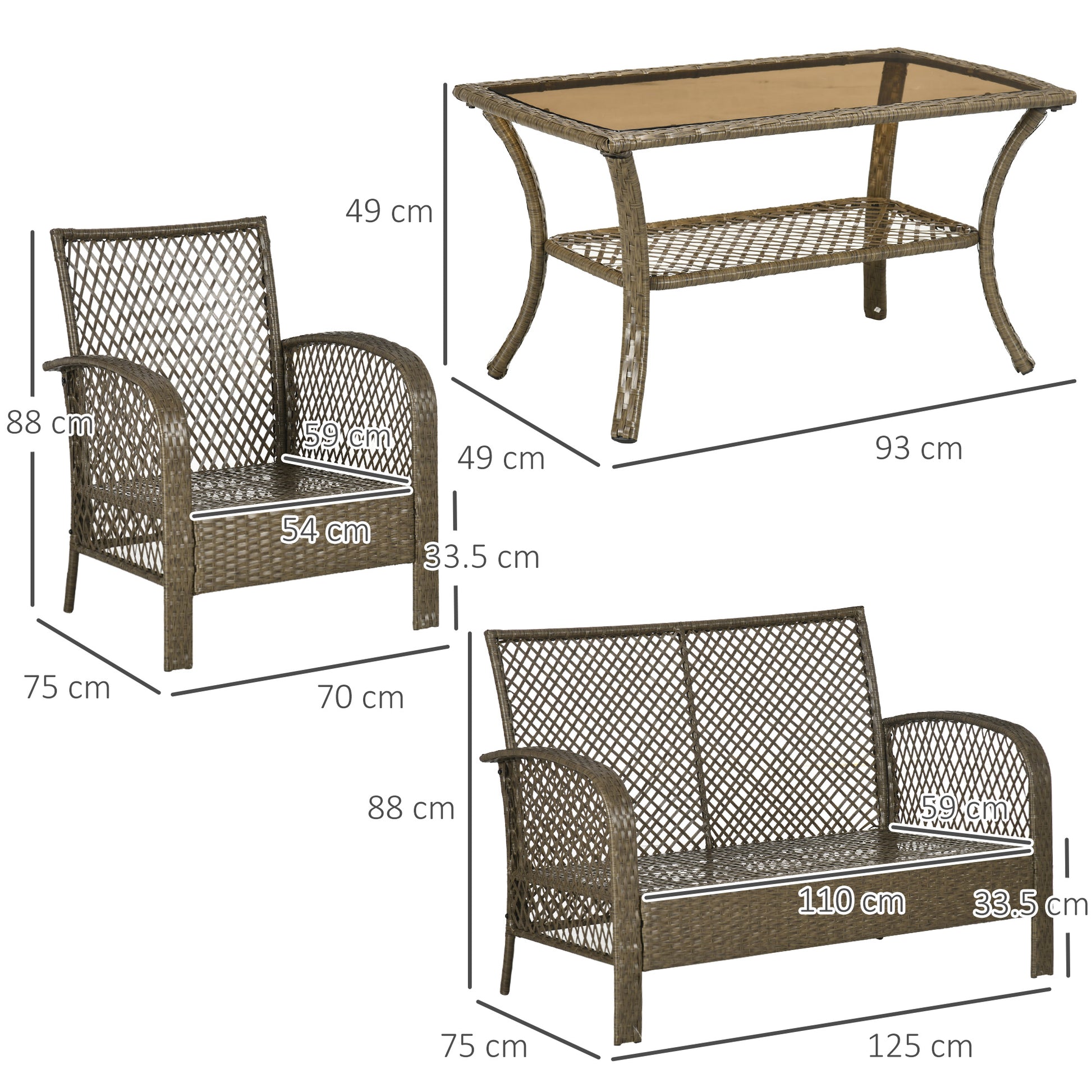 4-Seater Colonial Style Garden Furniture Set with Coffee Table Beige Cushions Included Light Brown Woven Resin