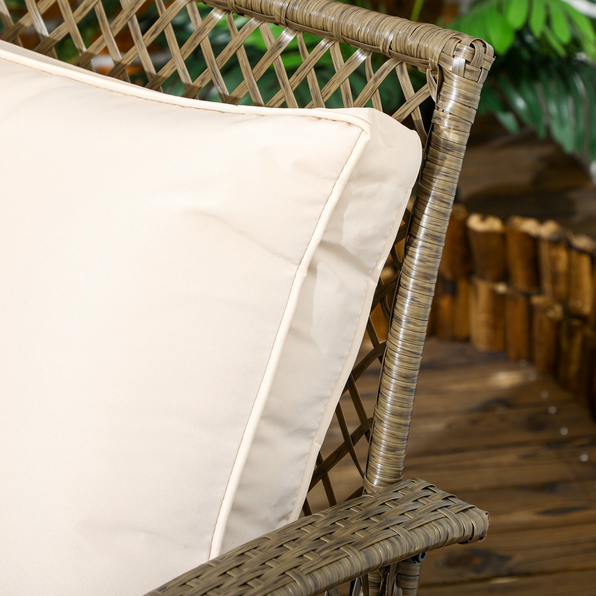 4-Seater Colonial Style Garden Furniture Set with Coffee Table Beige Cushions Included Light Brown Woven Resin