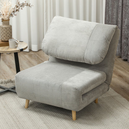 2-in-1 Sleeper Sofa Sleeper Chair Adjustable Folding Mattress Guest Bed in Corduroy Look, for Bedroom, Living Room Gray 82 x 89 x 83 cm