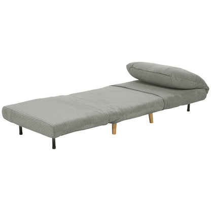 2-in-1 Sleeper Sofa Sleeper Chair Adjustable Folding Mattress Guest Bed in Corduroy Look, for Bedroom, Living Room Gray 82 x 89 x 83 cm