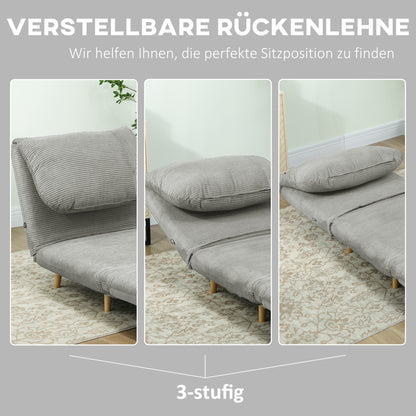 2-in-1 Sleeper Sofa Sleeper Chair Adjustable Folding Mattress Guest Bed in Corduroy Look, for Bedroom, Living Room Gray 82 x 89 x 83 cm