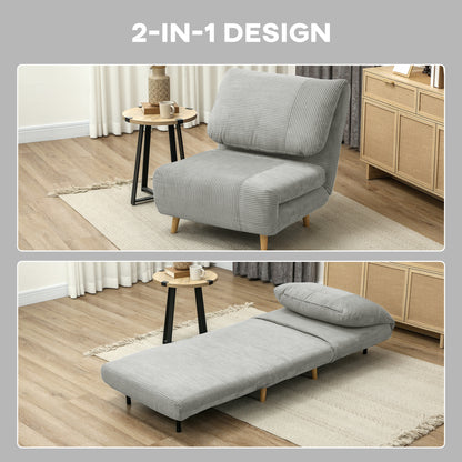 2-in-1 Sleeper Sofa Sleeper Chair Adjustable Folding Mattress Guest Bed in Corduroy Look, for Bedroom, Living Room Gray 82 x 89 x 83 cm