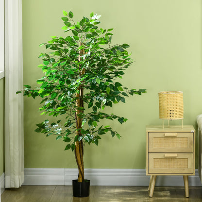 Artificial Ficus with Natural Trunks 150 cm Artificial Plant with Pot and 882 Leaves Artificial Tree Decoration for Home Living Room Office Green