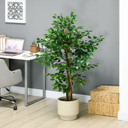 Artificial Ficus with Natural Trunks 150 cm Artificial Plant with Pot and 882 Leaves Artificial Tree Decoration for Home Living Room Office Green
