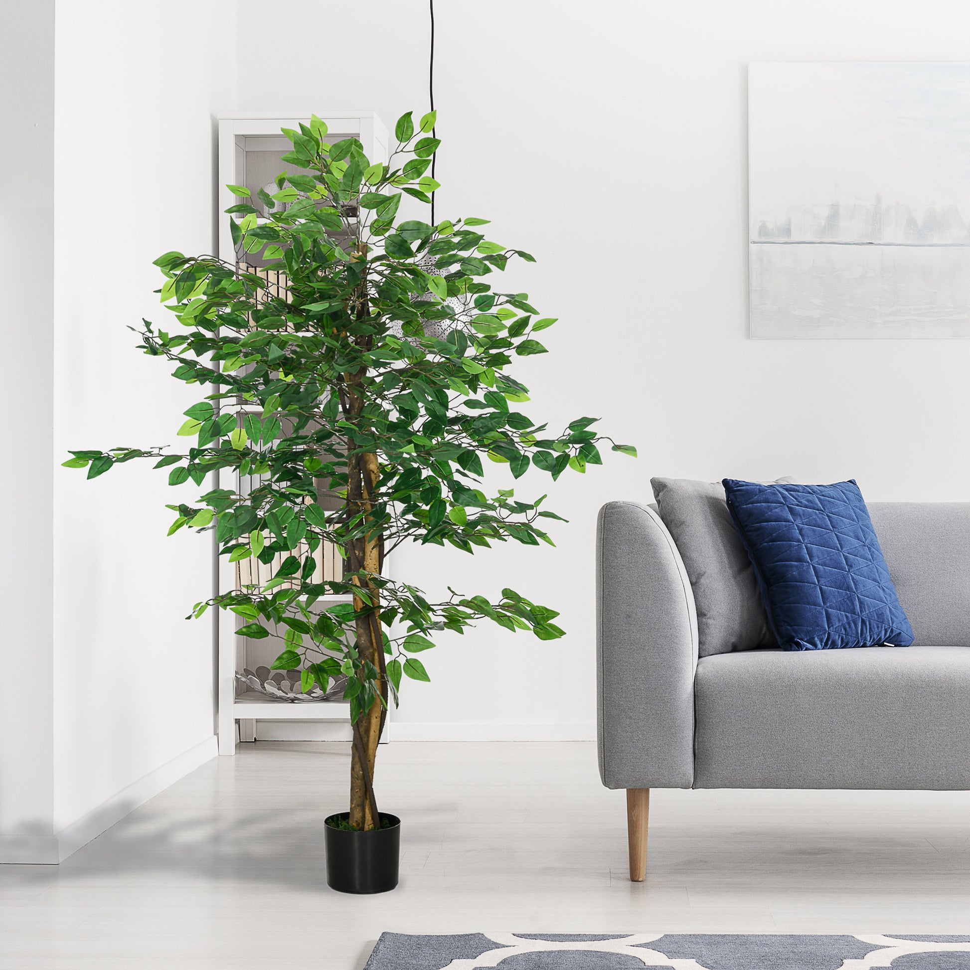 Artificial Ficus with Natural Trunks 150 cm Artificial Plant with Pot and 882 Leaves Artificial Tree Decoration for Home Living Room Office Green