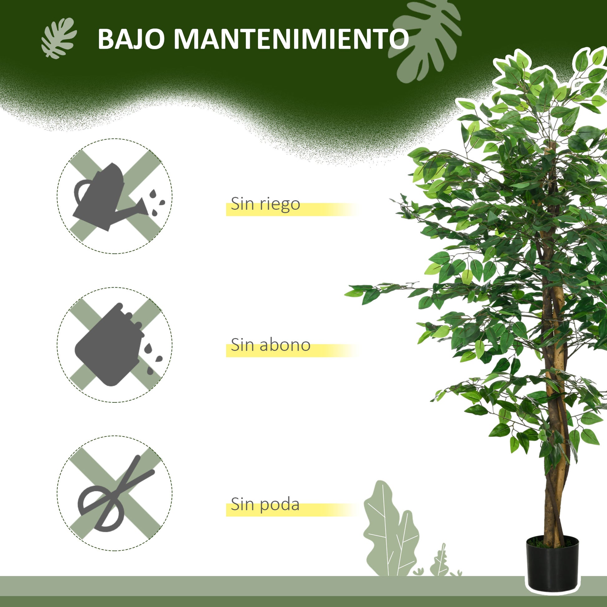 Artificial Ficus with Natural Trunks 150 cm Artificial Plant with Pot and 882 Leaves Artificial Tree Decoration for Home Living Room Office Green