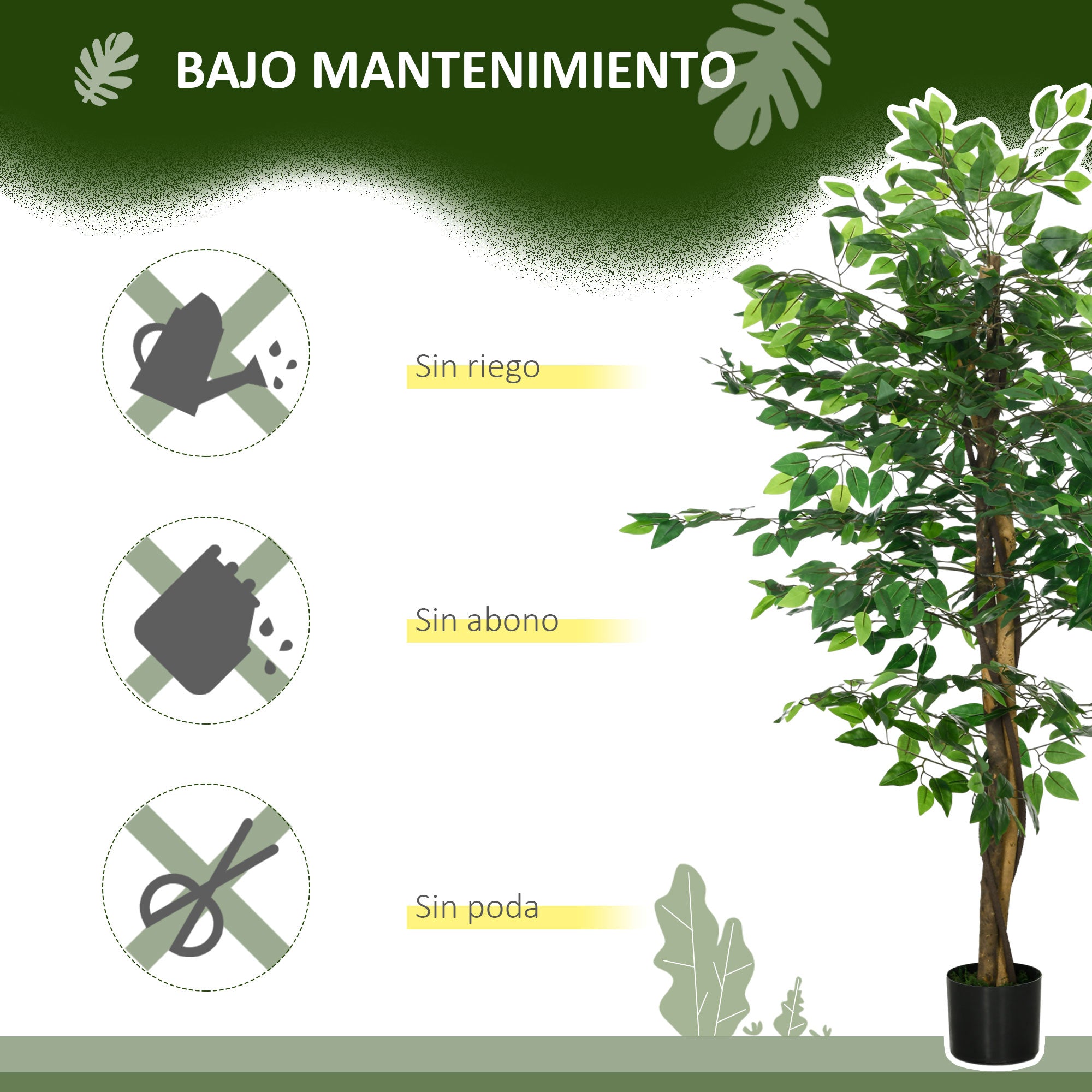 Artificial Ficus with Natural Trunks 150 cm Artificial Plant with Pot and 882 Leaves Artificial Tree Decoration for Home Living Room Office Green