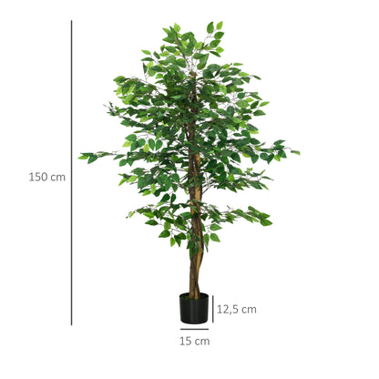 Artificial Ficus with Natural Trunks 150 cm Artificial Plant with Pot and 882 Leaves Artificial Tree Decoration for Home Living Room Office Green