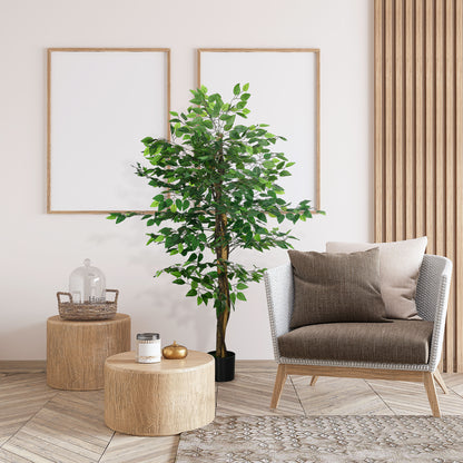 Artificial Ficus with Natural Trunks 150 cm Artificial Plant with Pot and 882 Leaves Artificial Tree Decoration for Home Living Room Office Green