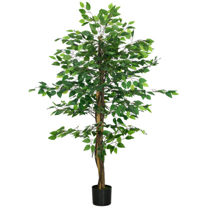 Artificial Ficus with Natural Trunks 150 cm Artificial Plant with Pot and 882 Leaves Artificial Tree Decoration for Home Living Room Office Green